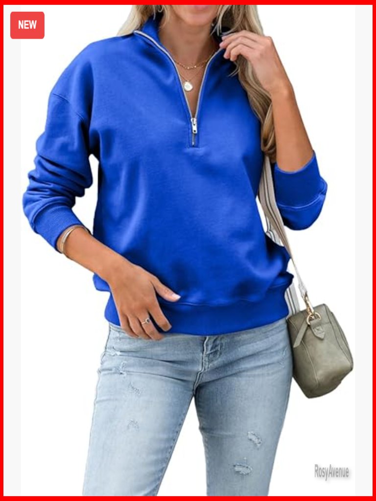 Women's Quarter Zip Pullover Long Sleeve Sweatshirt Casual